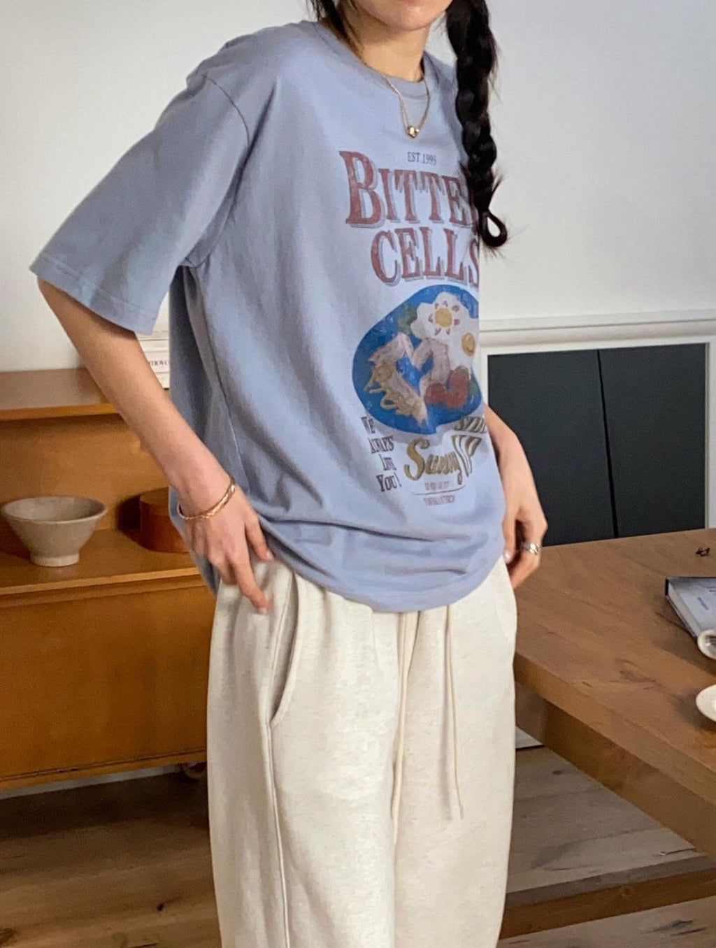Bitter Cells Washed Cotton Lounge Tee Made in Korea - Luckyplanetusa