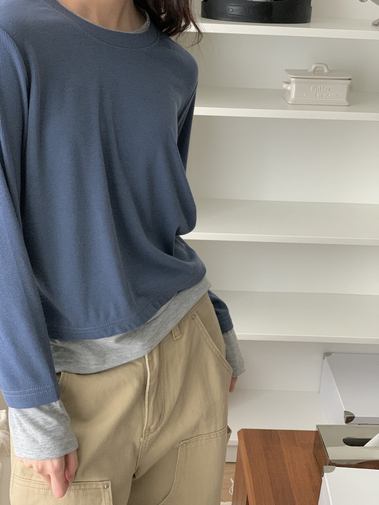 Layered Soft Rib Long Sleeve Tee - Luckyplanetusa