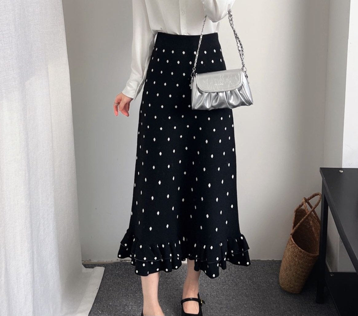 Romantic Ruffle Dot Midi Skirt