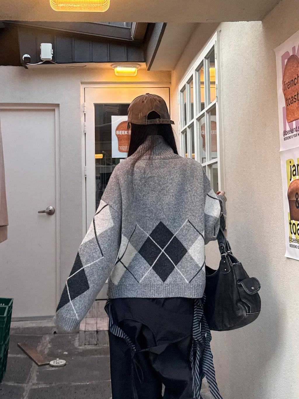 Argyle Cozy High-Neck Knit Sweater