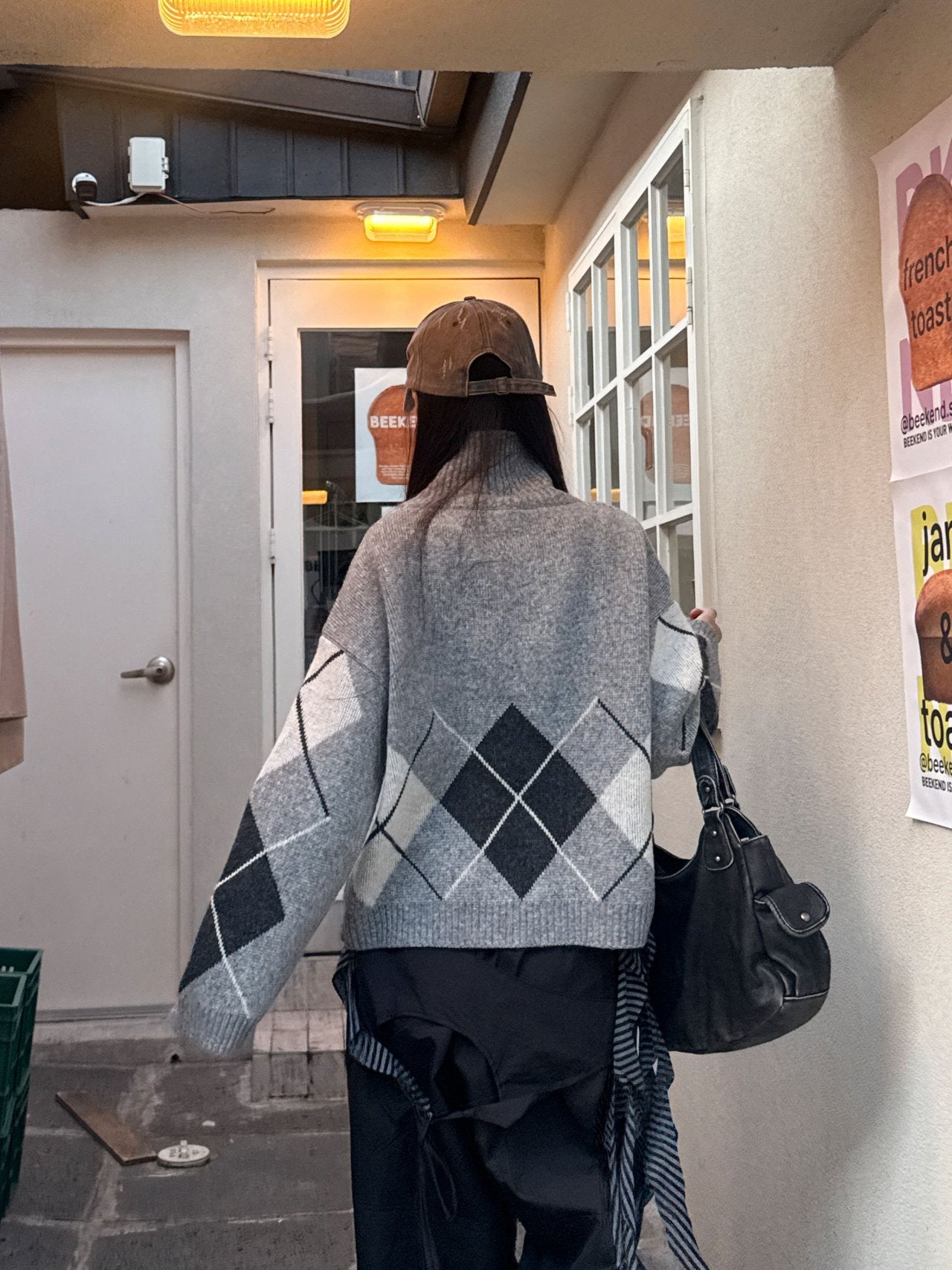 Argyle Cozy High-Neck Knit Sweater