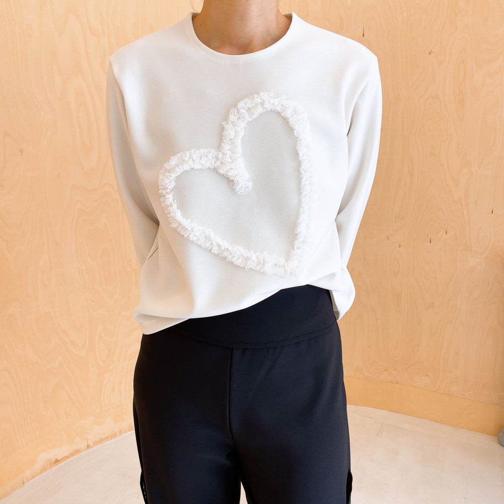 Ruffle Heart Appliqué Stretch Top (Made in Korea)