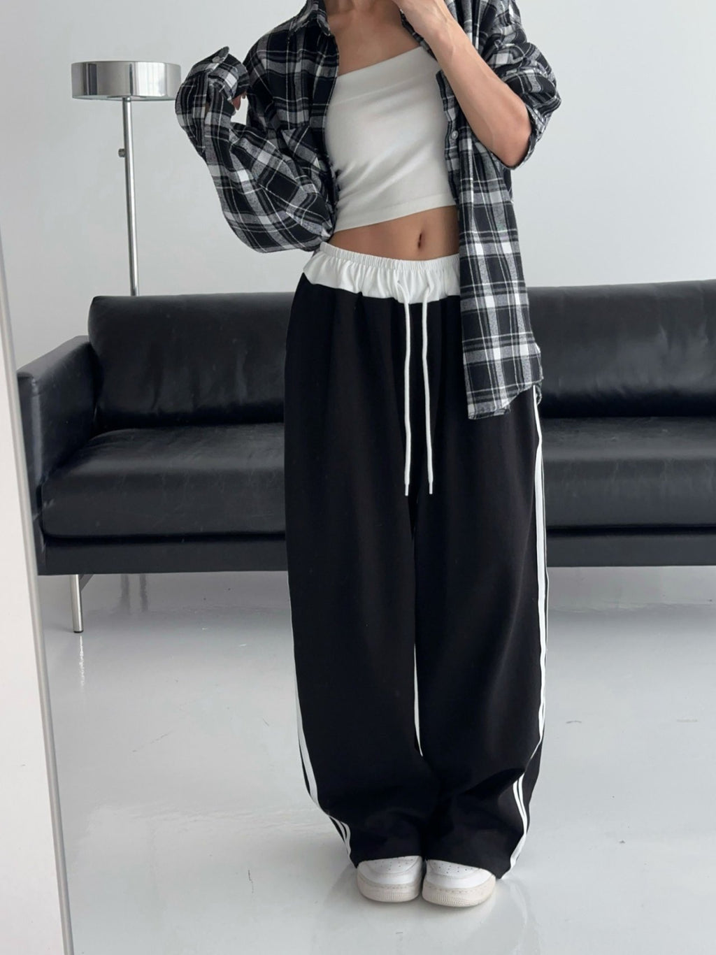 Dual Line Relaxed Wide Jogger Pants - Luckyplanetusa