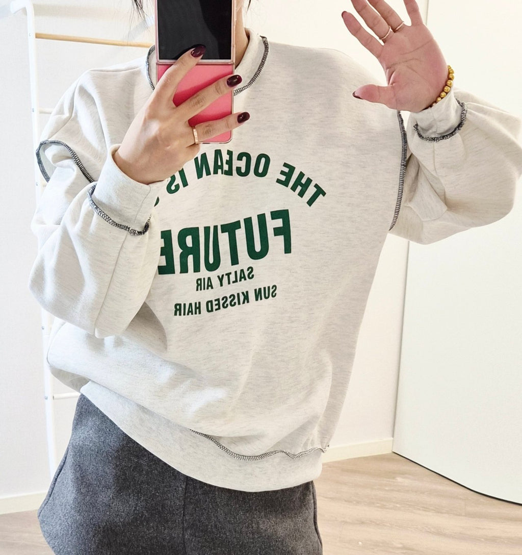 Ocean Future Raw-Seam Oversized Sweatshirt Made in Korea