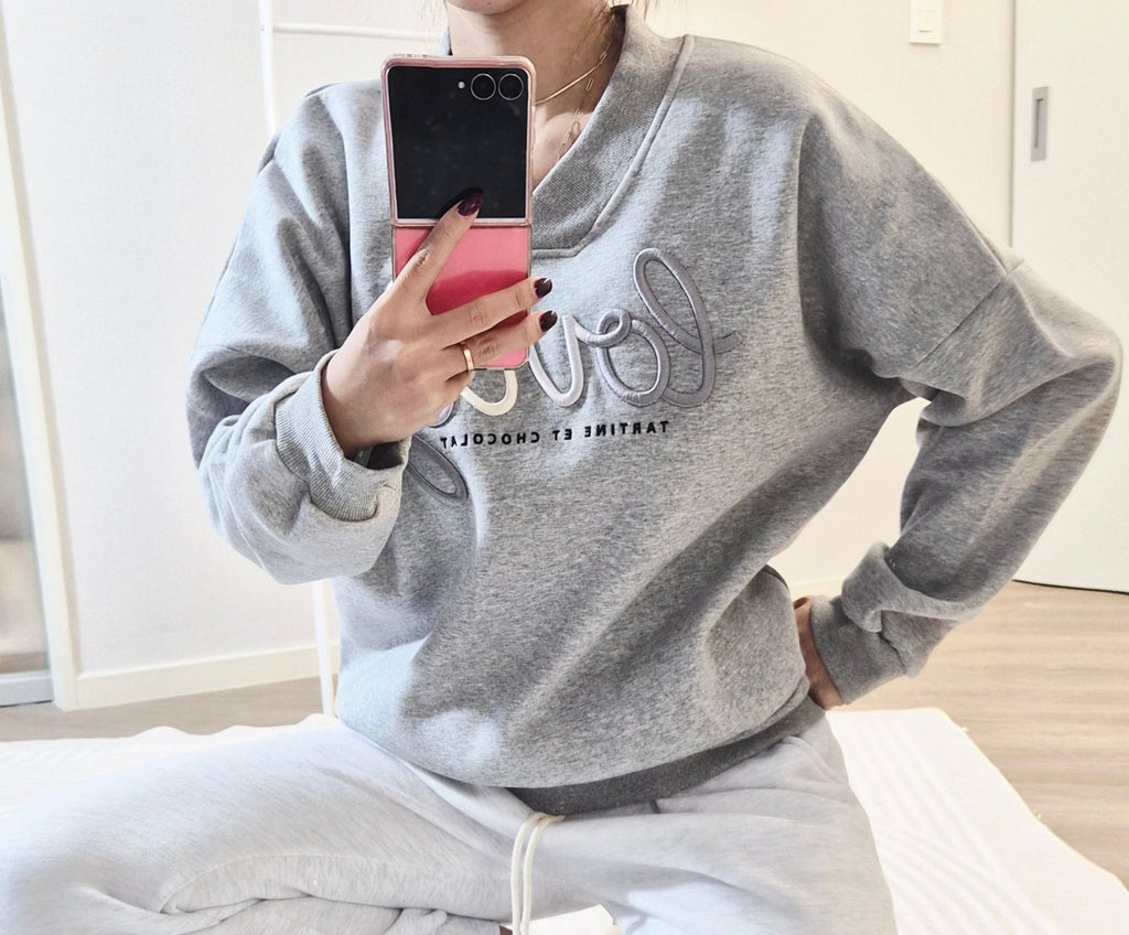 Lovely V-Neck Embroidered Sweatshirt – Made in Korea