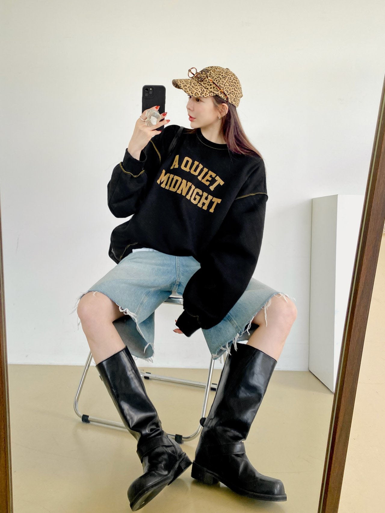 A Quiet Midnight Contrast Stitch Sweatshirt