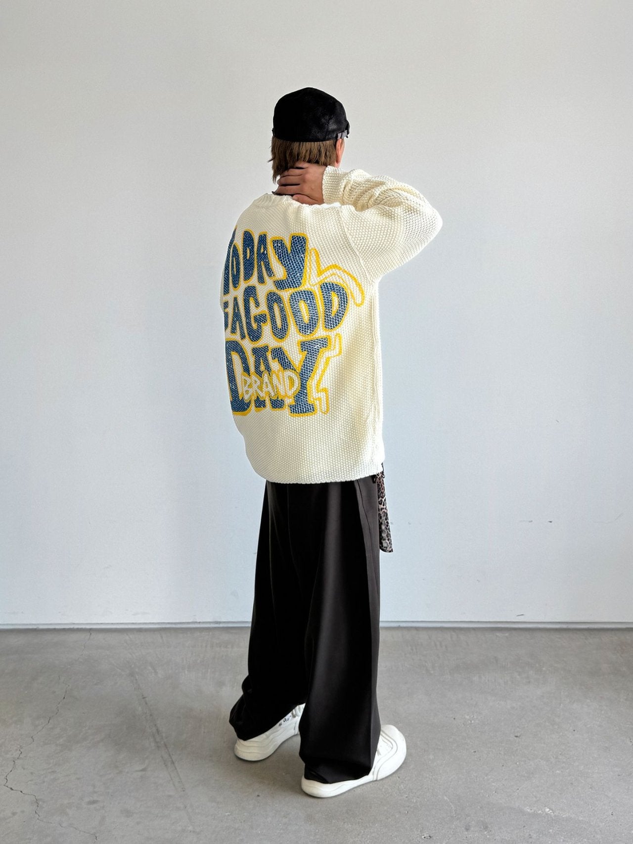 Embossed Good Day Graphic Heavy Knit Sweater Made in Korea