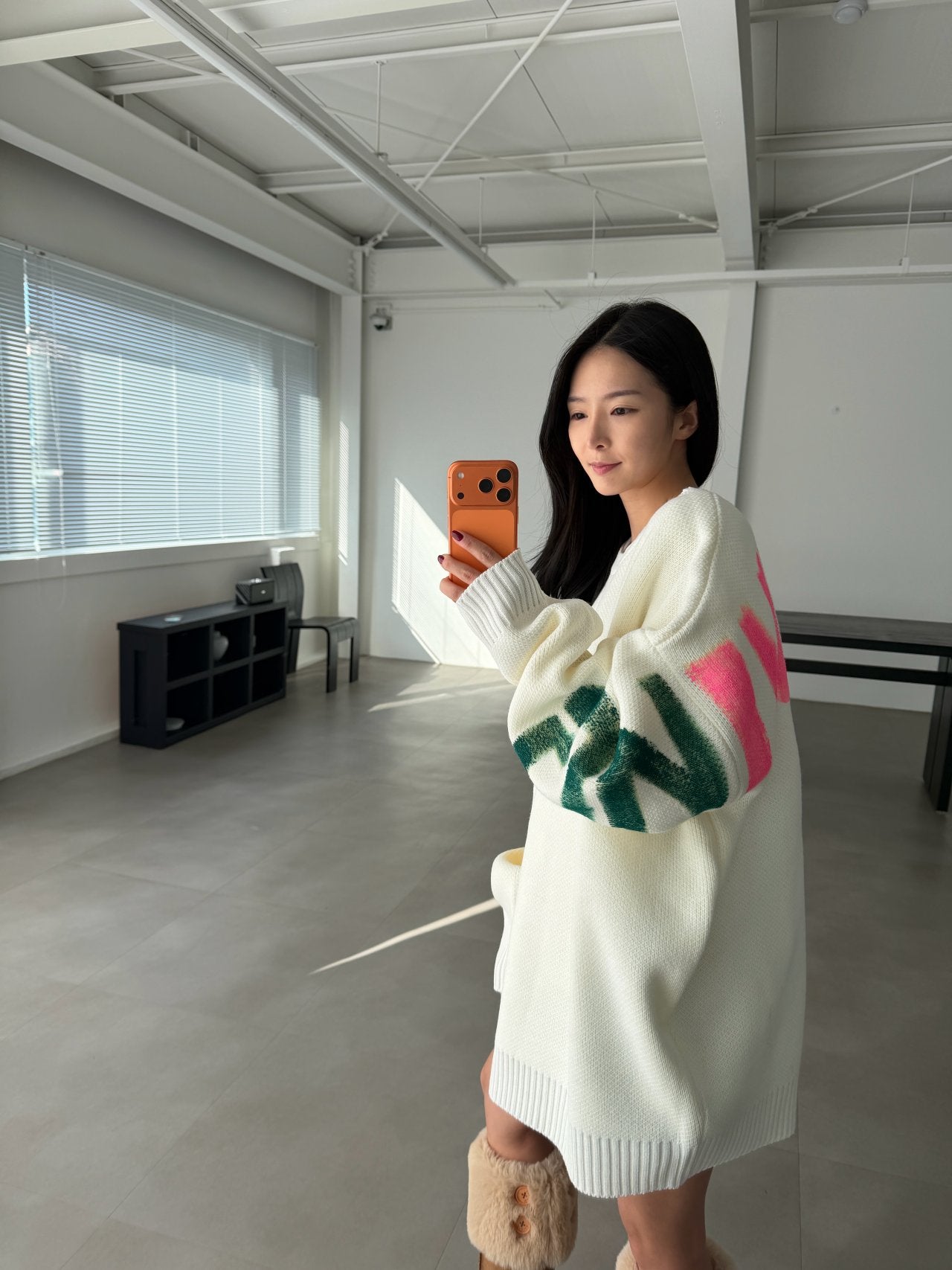 Following Hand-Brushed lettering Jacquard Knit Sweater Made in Korea