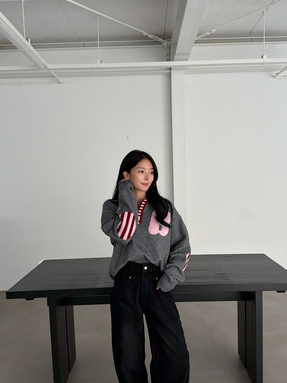 B-Point Cash Intarsia Collar Knit Made in Korea