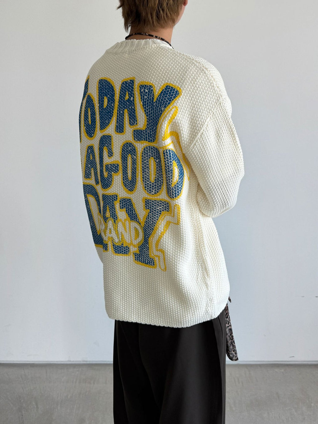 Embossed Good Day Graphic Heavy Knit Sweater Made in Korea