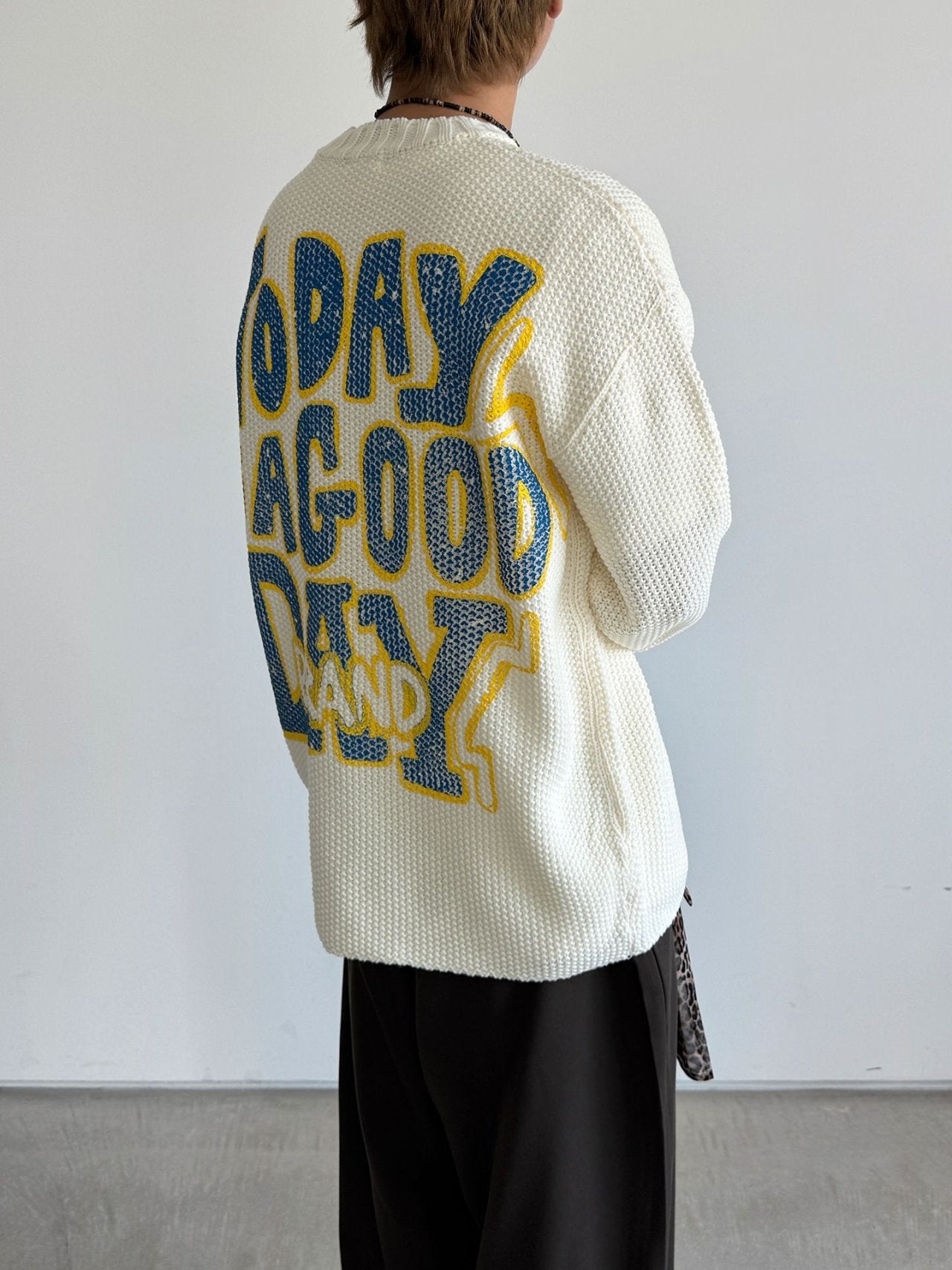 Embossed Good Day Graphic Heavy Knit Sweater Made in Korea
