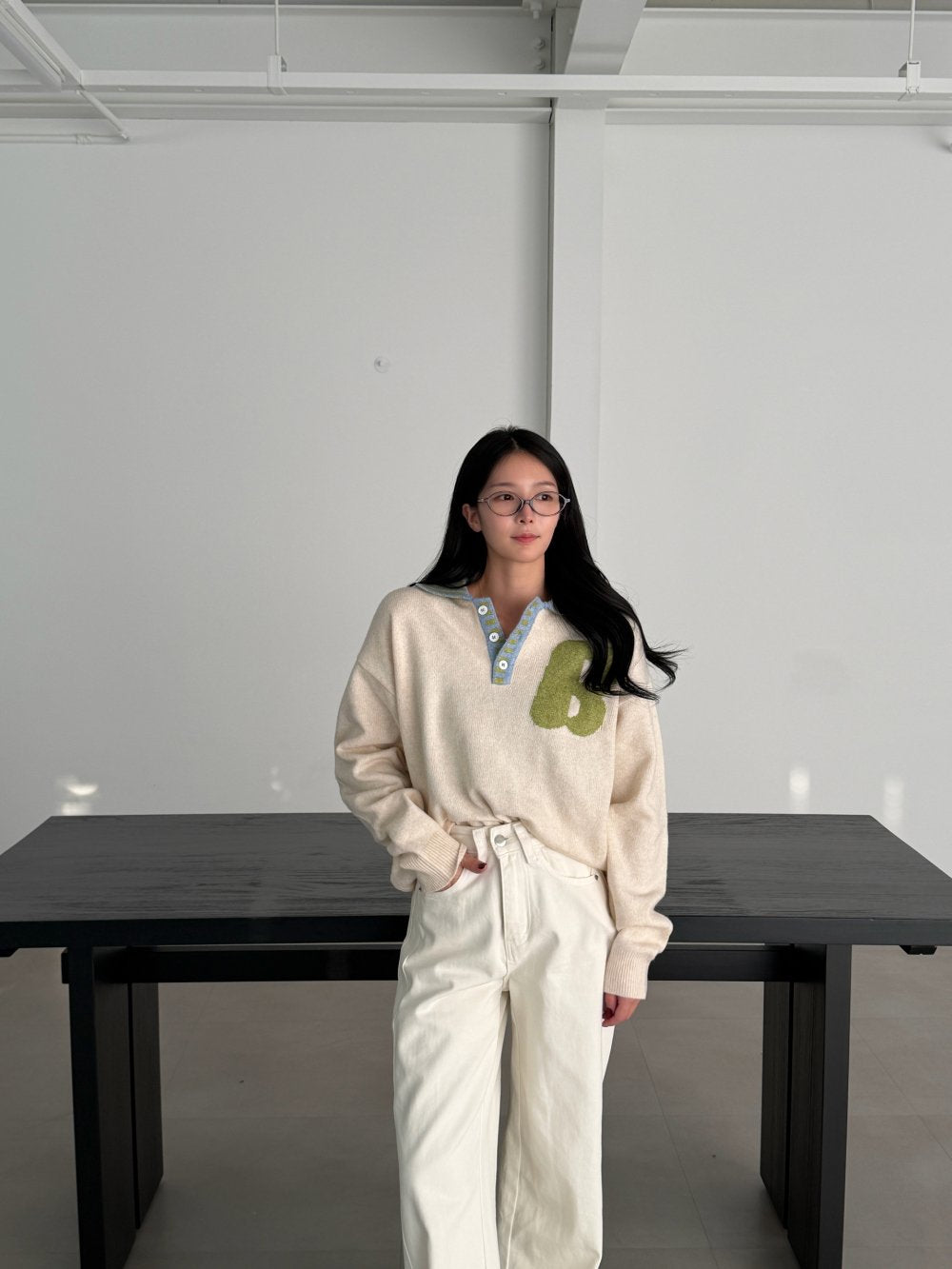 B-Point Cash Intarsia Collar Knit Made in Korea