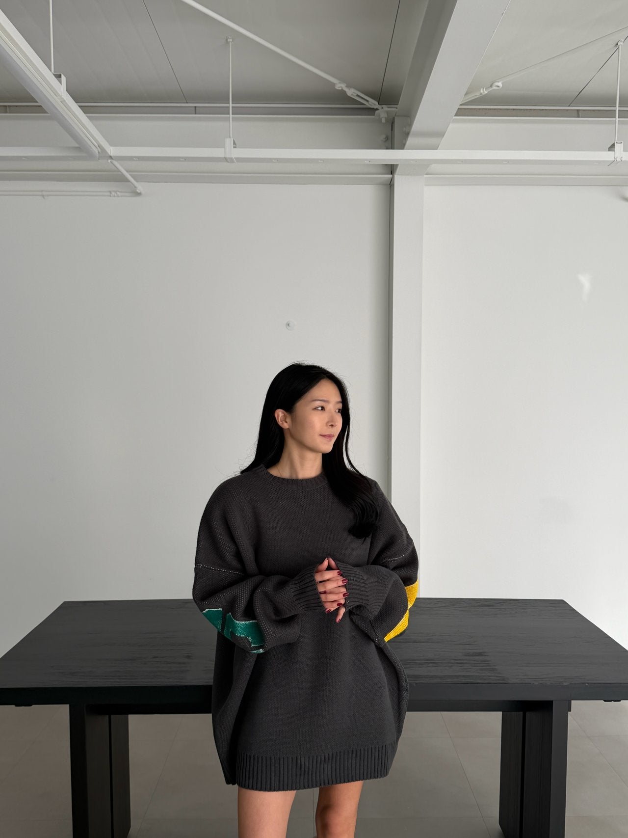 Following Hand-Brushed lettering Jacquard Knit Sweater Made in Korea