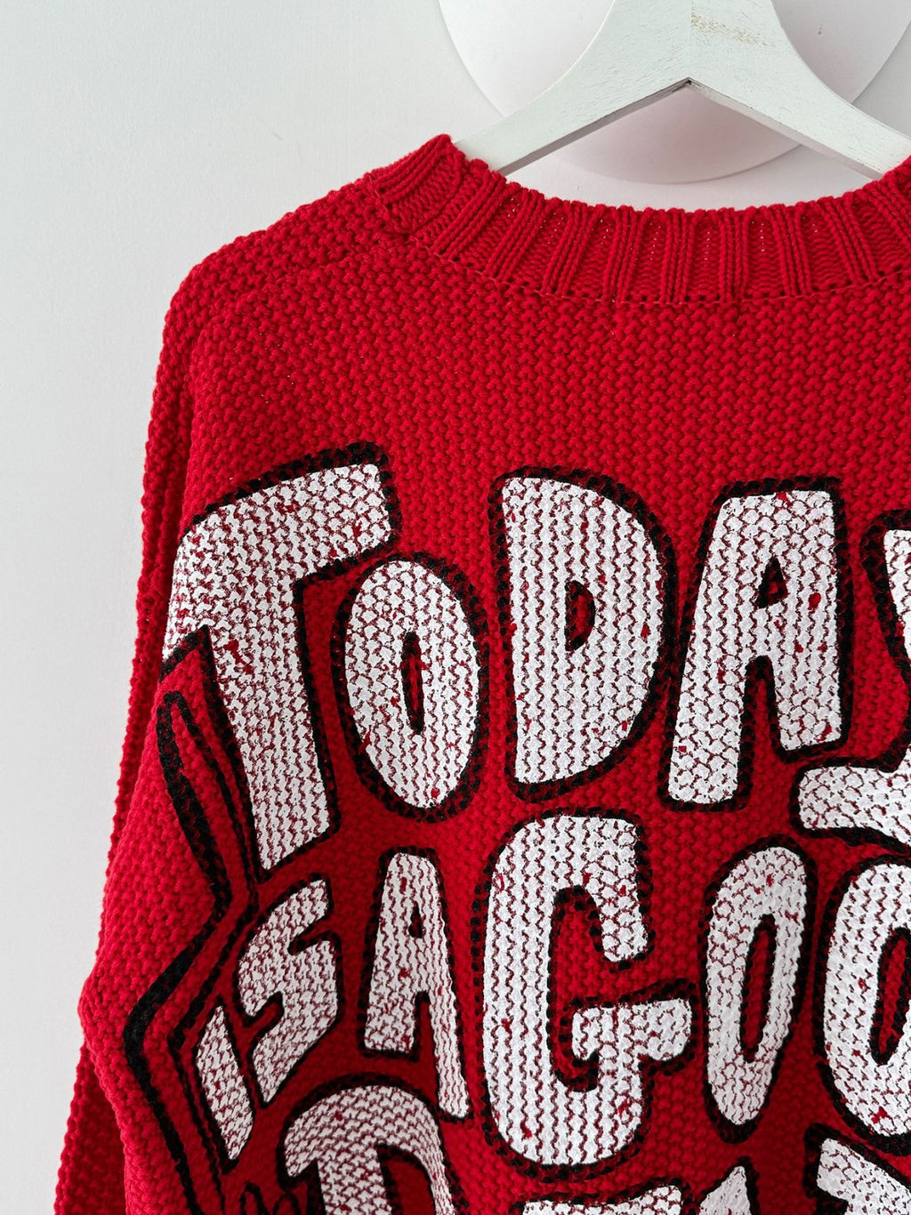Embossed Good Day Graphic Heavy Knit Sweater Made in Korea