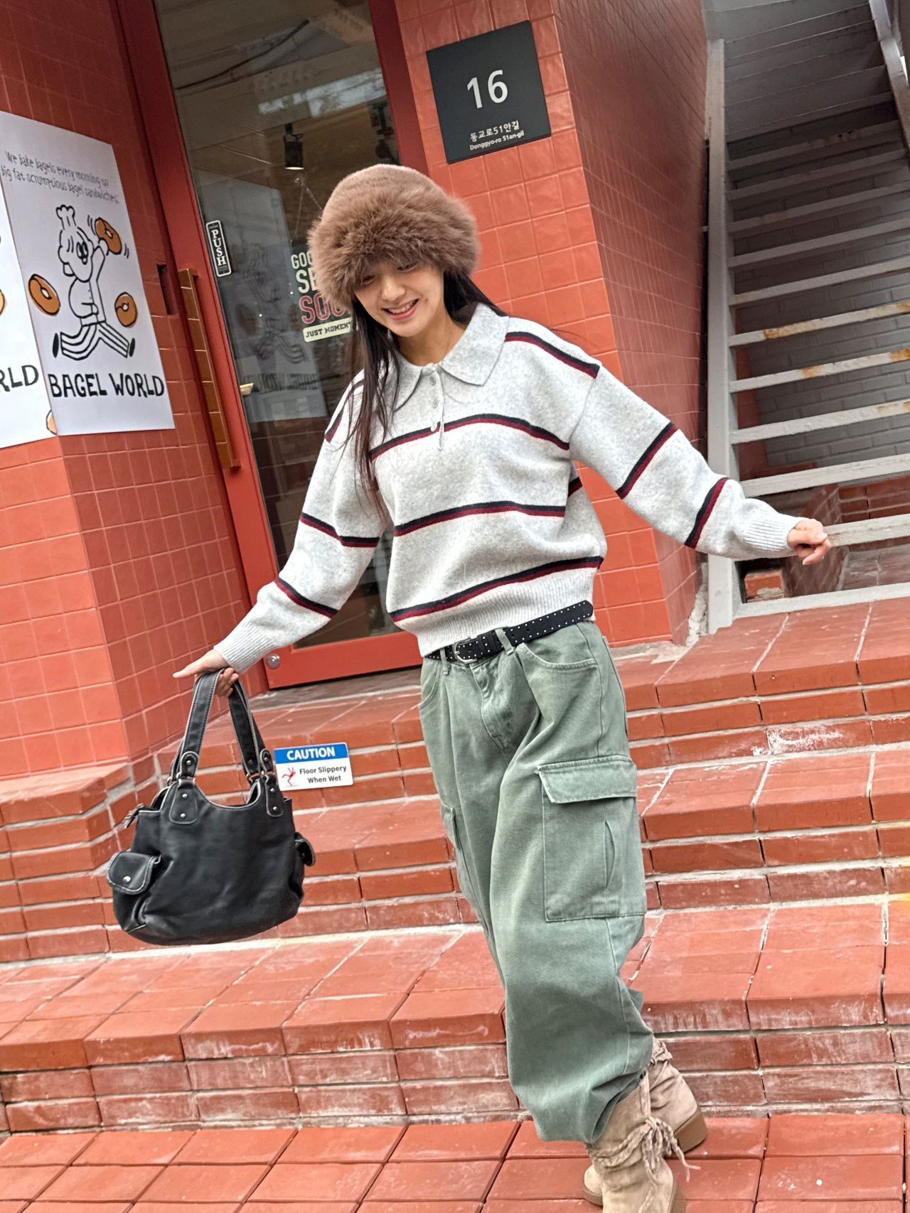 Cozy Stripe Collar Knit Gray, Brown, Navy