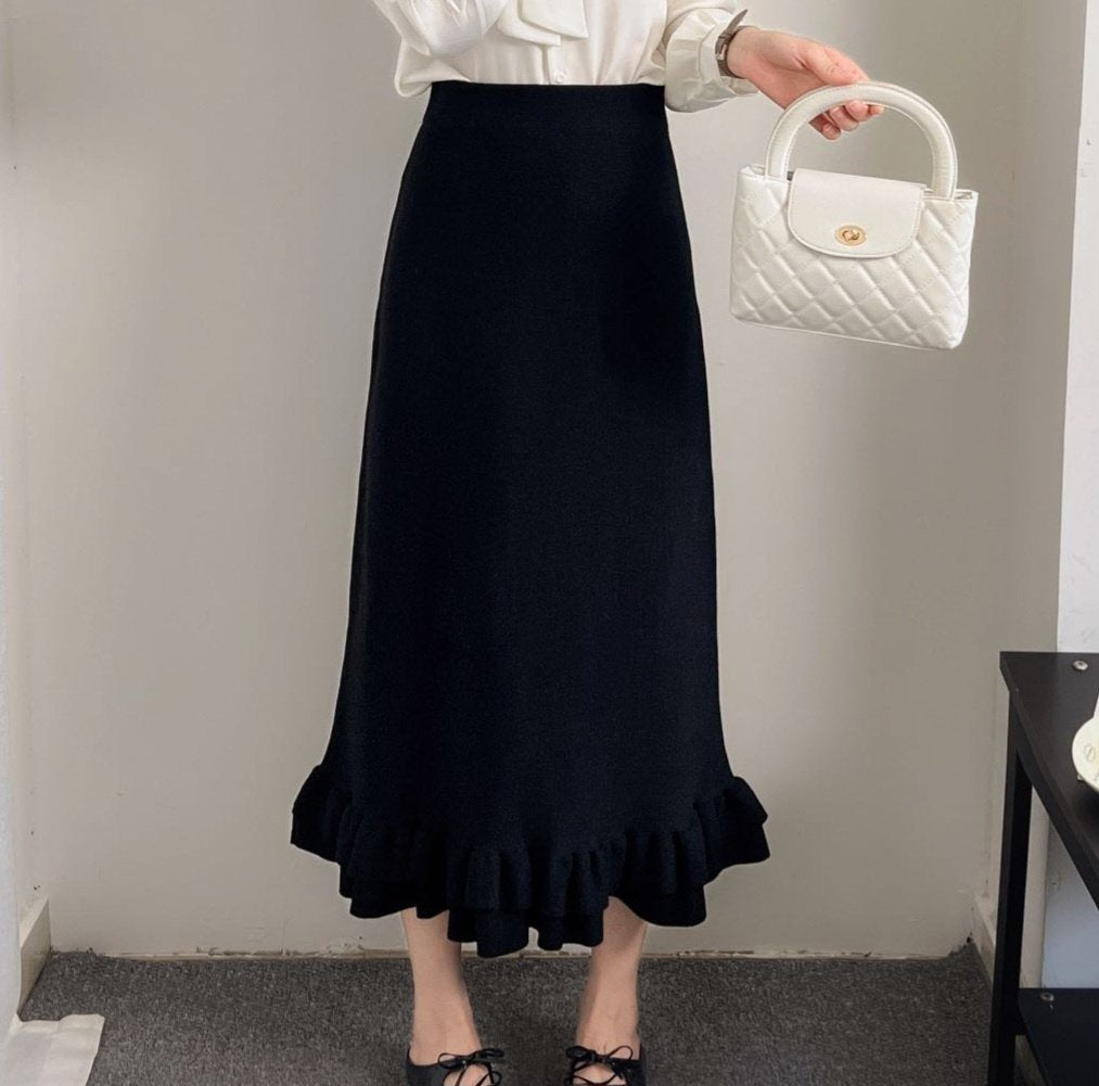 Romantic Ruffle Dot Midi Skirt