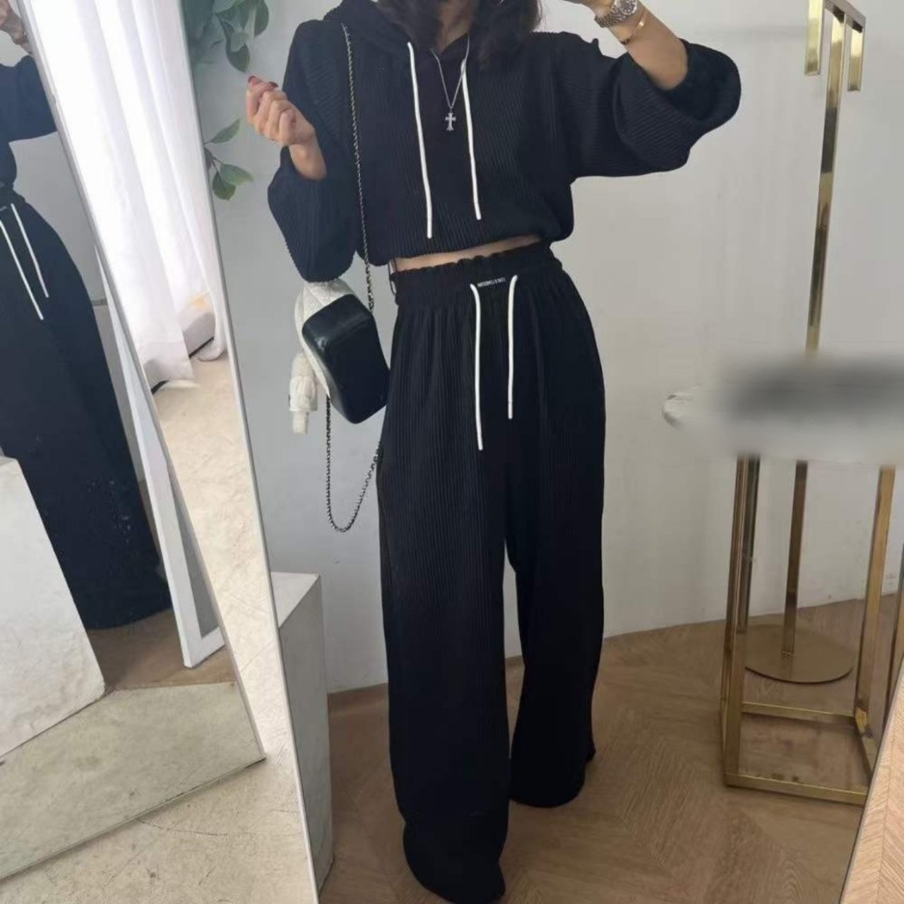 Ribbed Cozy Crop Hoodie Set