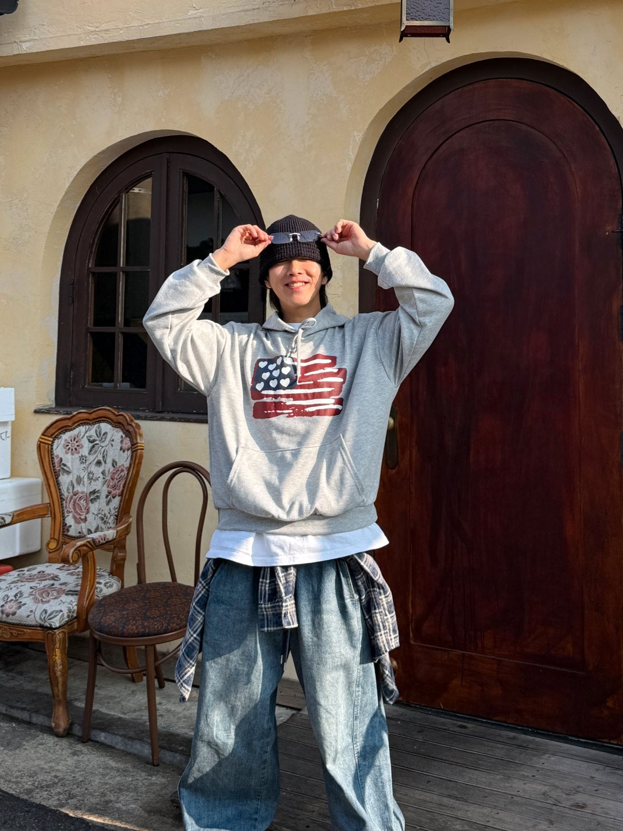 Vintage Heart Flag Unisex Hoodie Made in Korea