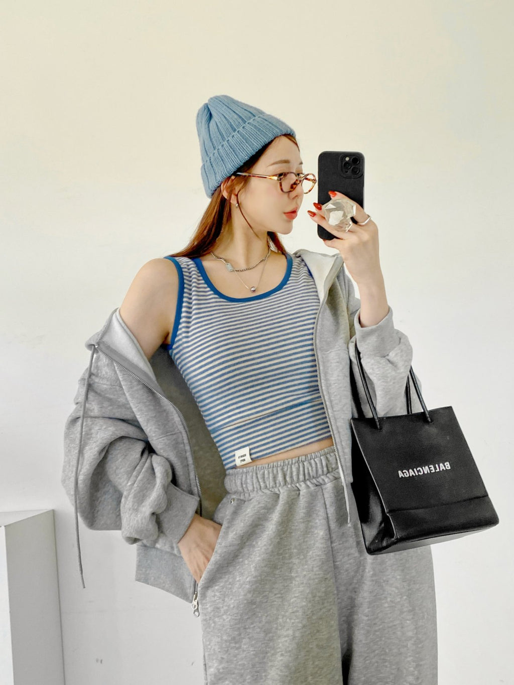 Soft Fleece-Lined Stripe Crop Tank – Made in Korea