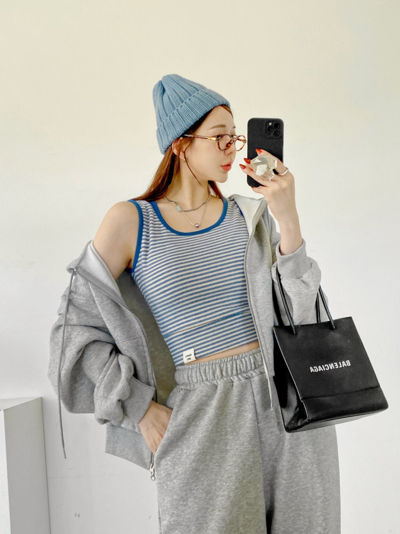 Soft Fleece-Lined Stripe Crop Tank – Made in Korea