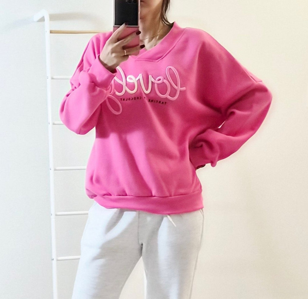 Lovely V-Neck Embroidered Sweatshirt – Made in Korea