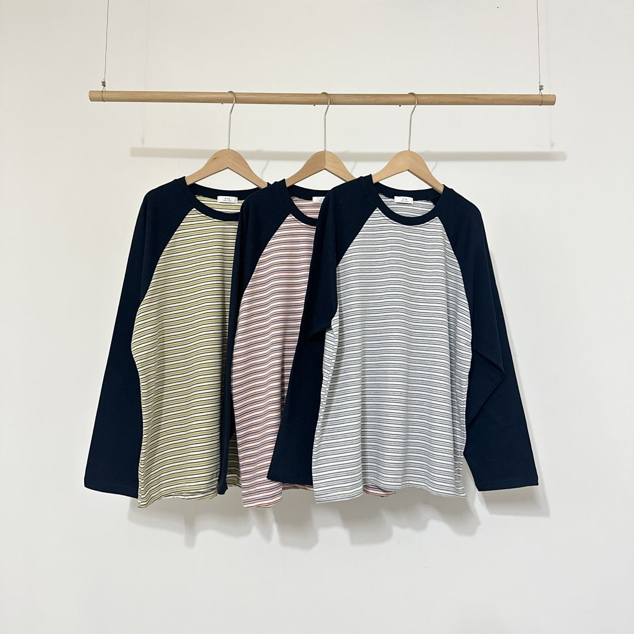 Soft Stripe Raglan Long Sleeve Tee Made in Korea 100% cotton