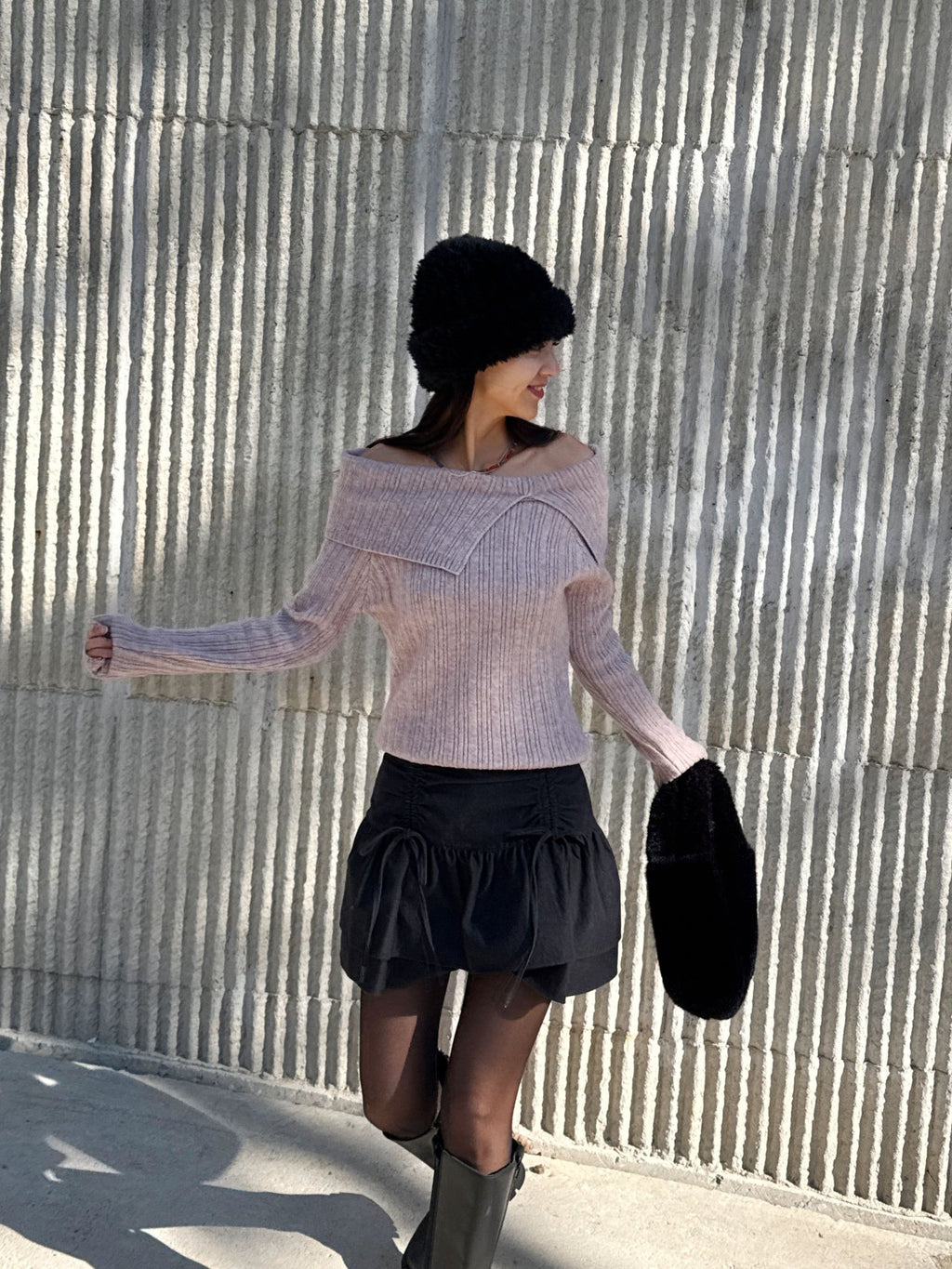 Soft Muse Off-Shoulder Rib Knit Top Wool Blend Made in Korea