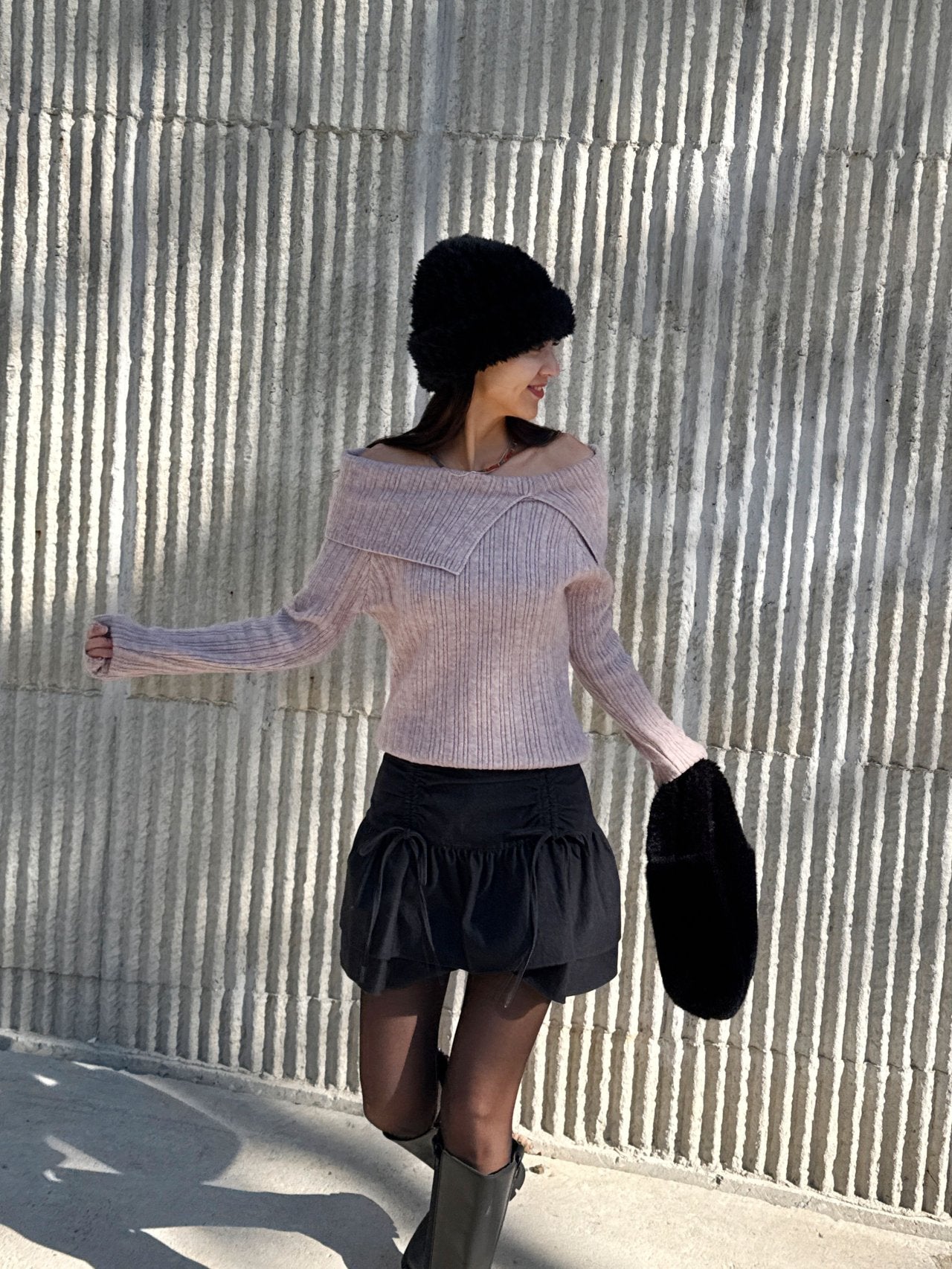 Soft Muse Off-Shoulder Rib Knit Top Wool Blend Made in Korea