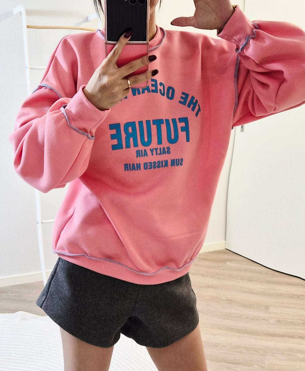 Ocean Future Raw-Seam Oversized Sweatshirt Made in Korea