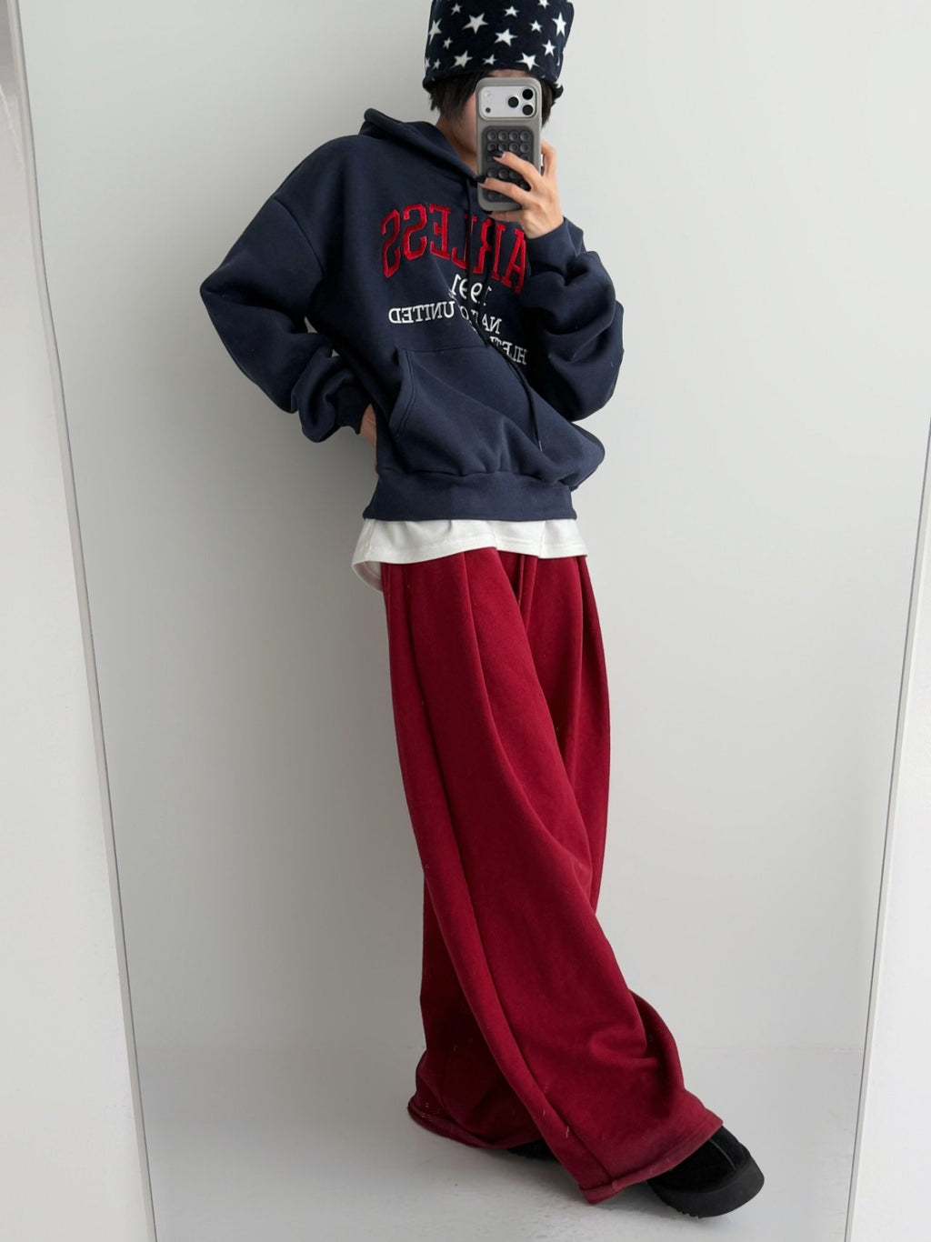 Fearless Embroidered Fleece Hoodie Made in Korea