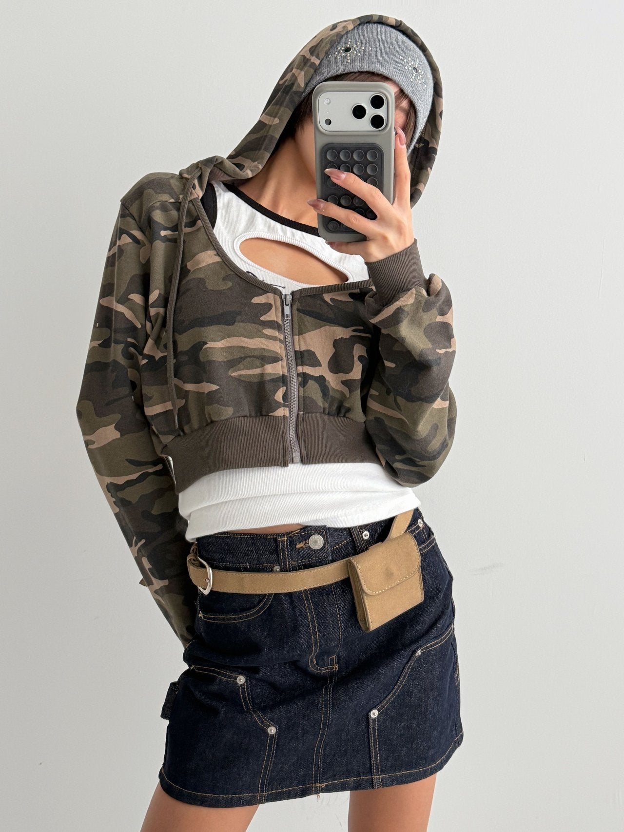 Cropped Camo Zip Hoodie Made in Korea