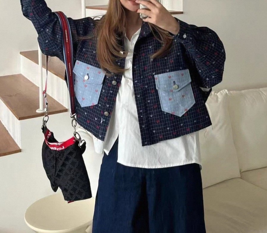 Heart Patch Denim Vest & Shirt Set