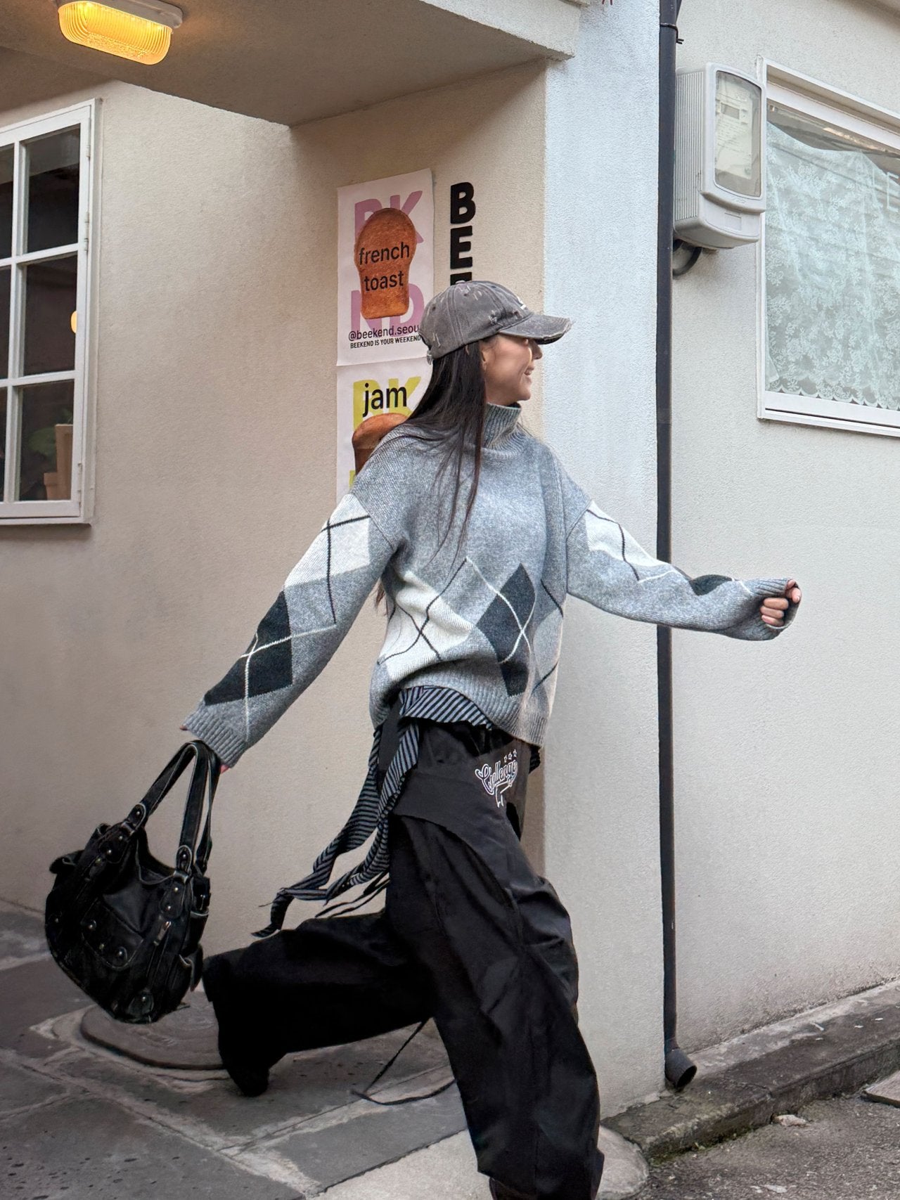 Argyle Cozy High-Neck Knit Sweater