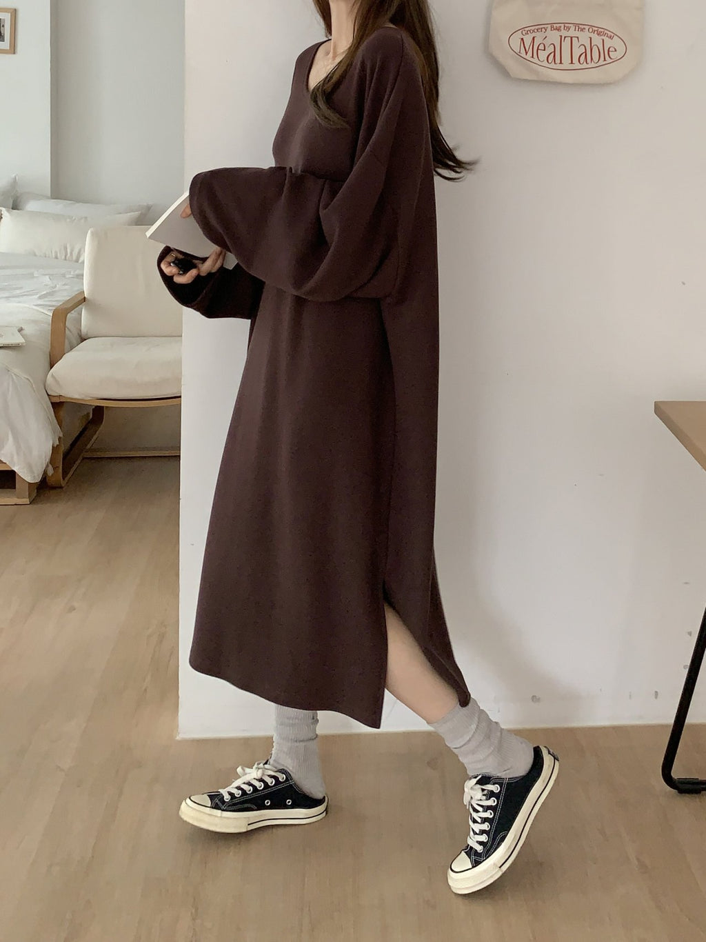 Soft Cozy U-Neck Oversized Lounge Dress