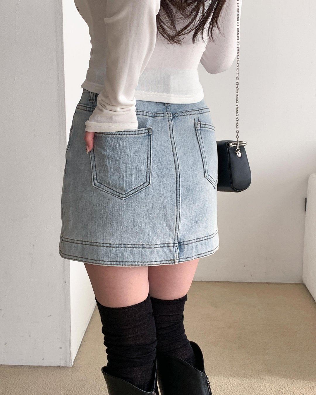 Cozy Fleece-Lined Daily Denim Skirt