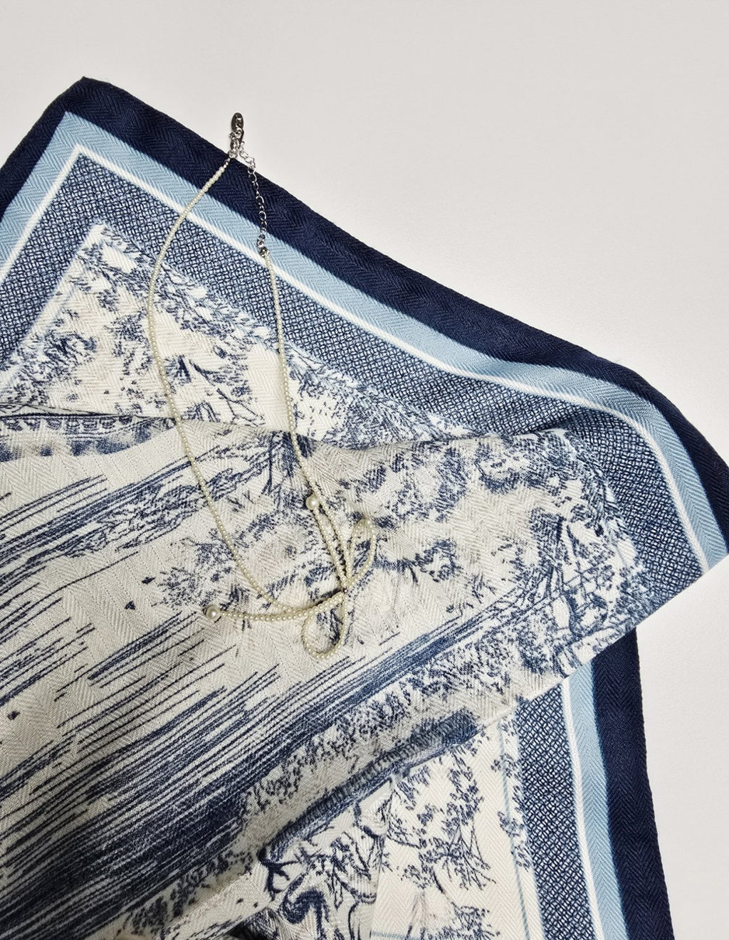 Blue Classic Toile Print Scarf