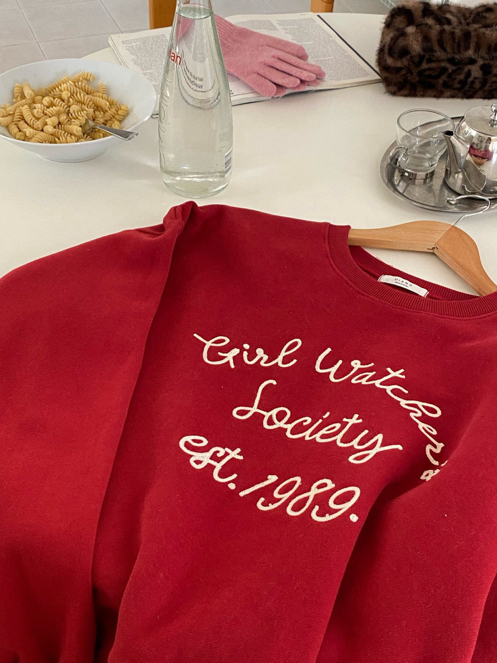 Girl Watcher Society Embroidery Cozy Brushed Fleece Sweatshirt Made in Korea