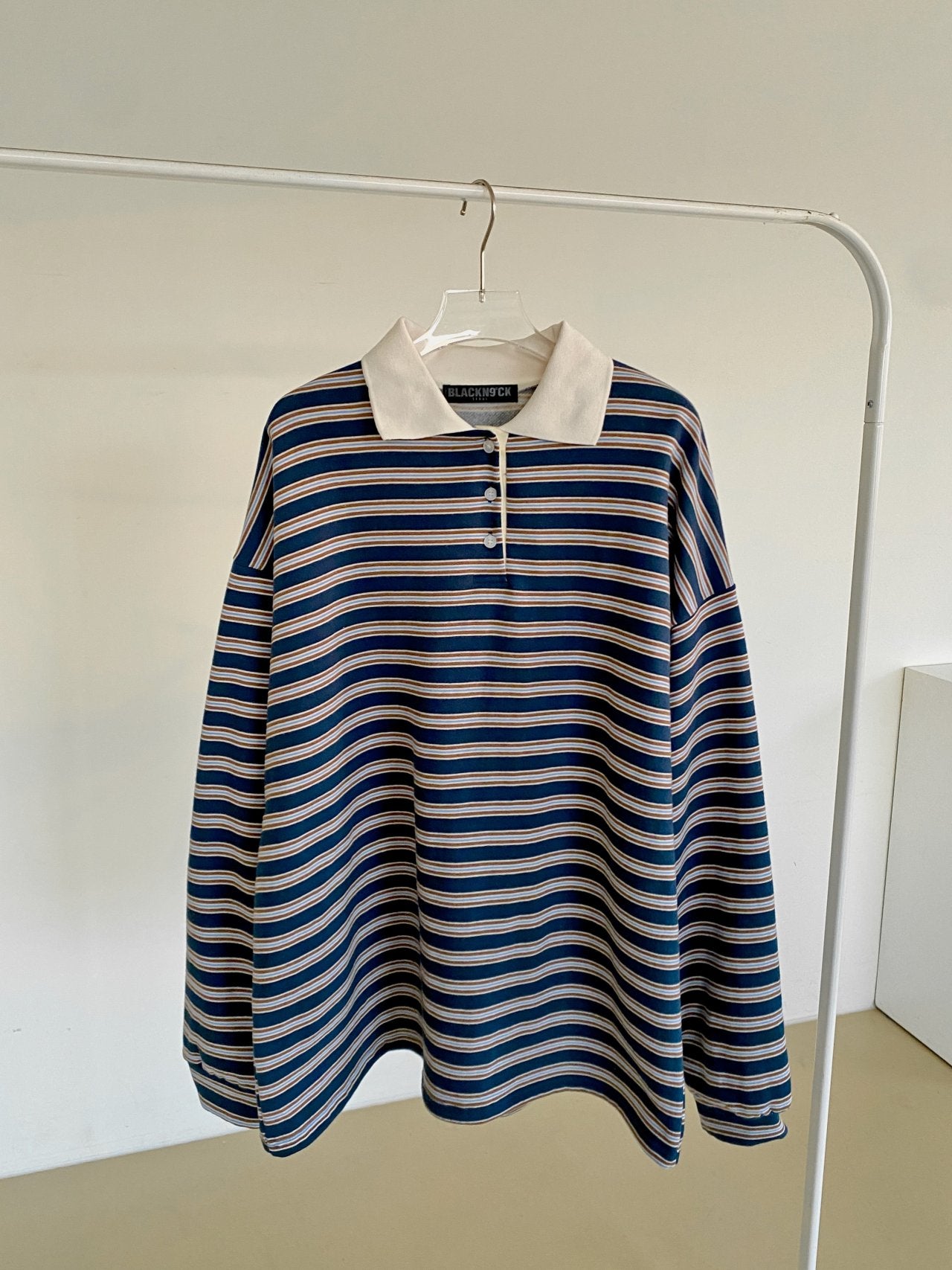 Classic Retro Stripe Collar Long Sleeve Tee