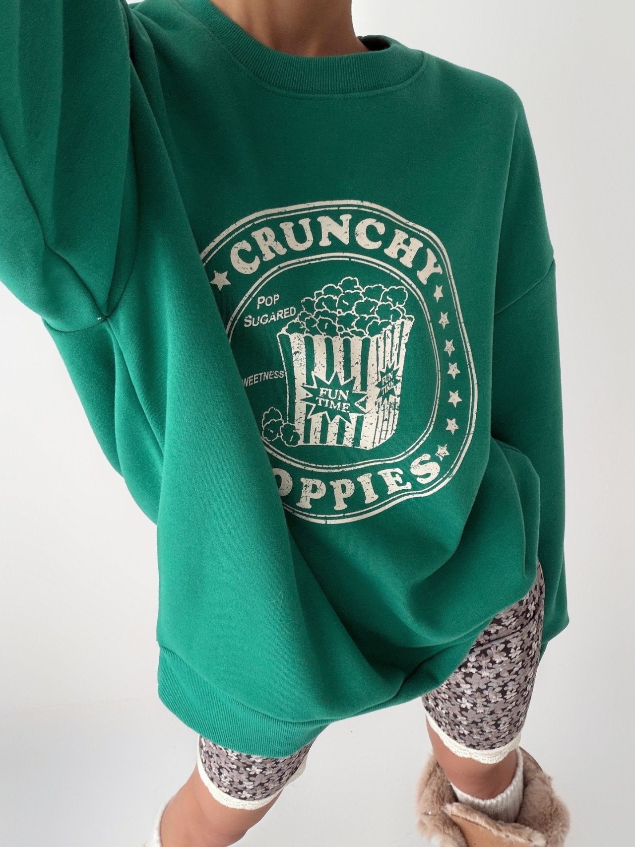 Crunchy Poppies Fleece Graphic Sweatshirt Made in Korea