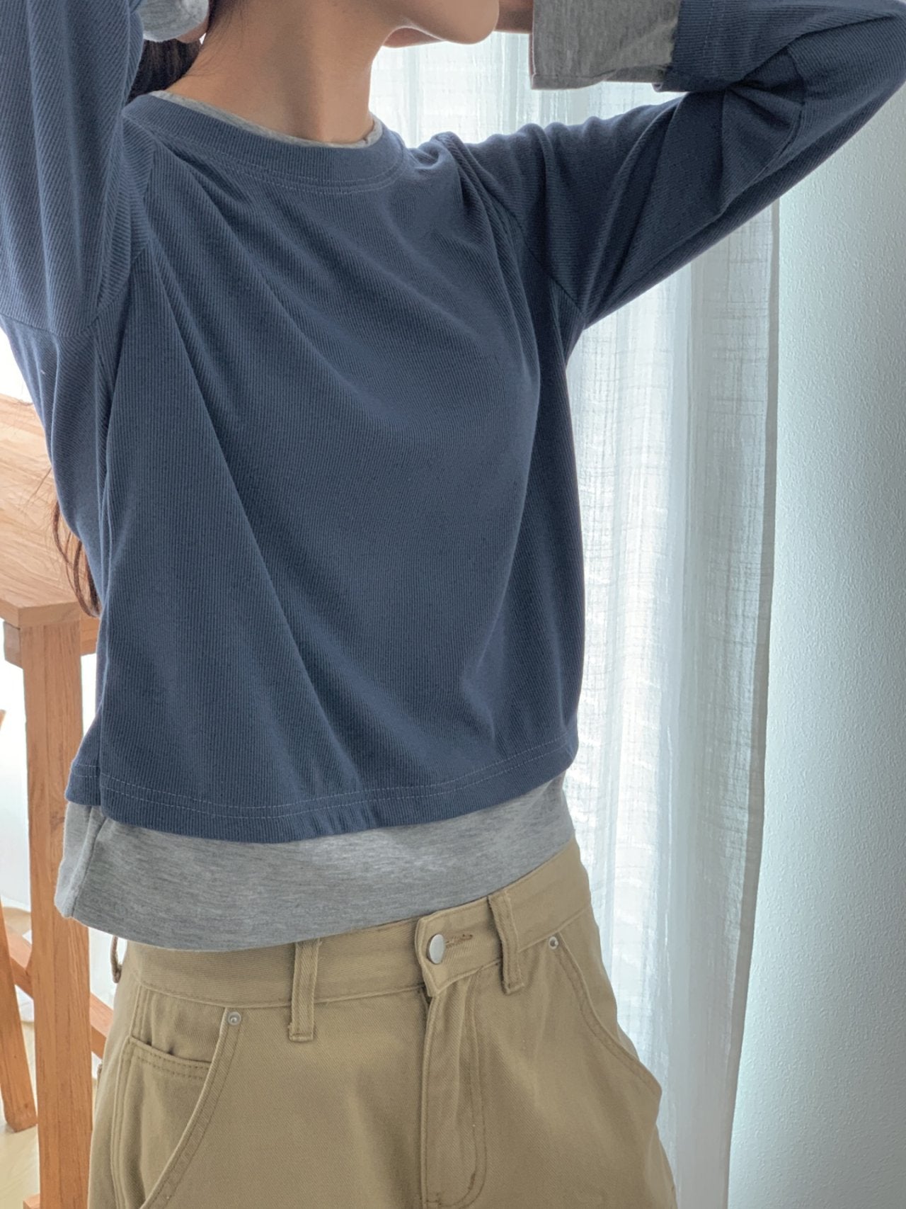 Layered Soft Rib Long Sleeve Tee - Luckyplanetusa