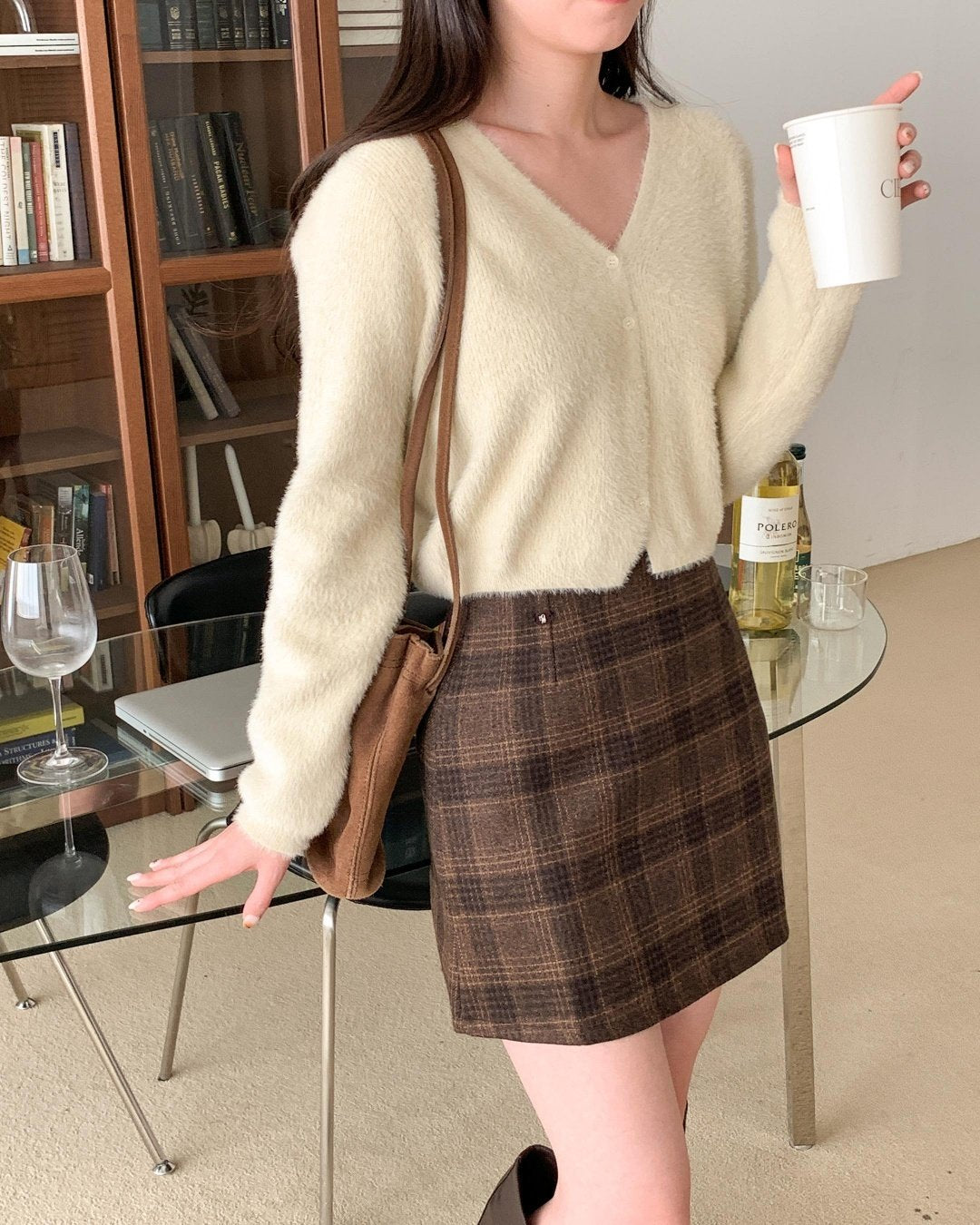 Bomi Patch Plaid Wool Skirt