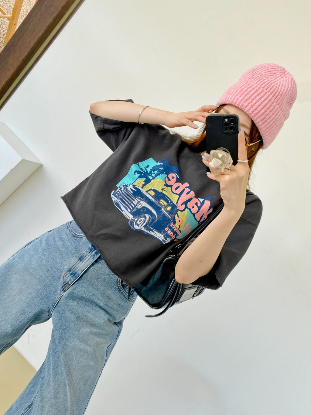 Maybe Sunset Graphic Crop Tee 100% Cotton Made in Korea