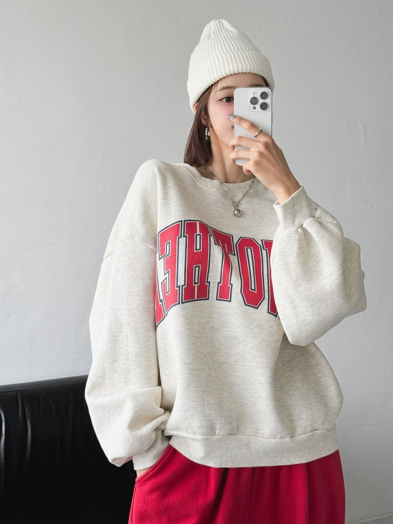 ANOTHER Varsity Puff-Sleeve Sweatshirt
