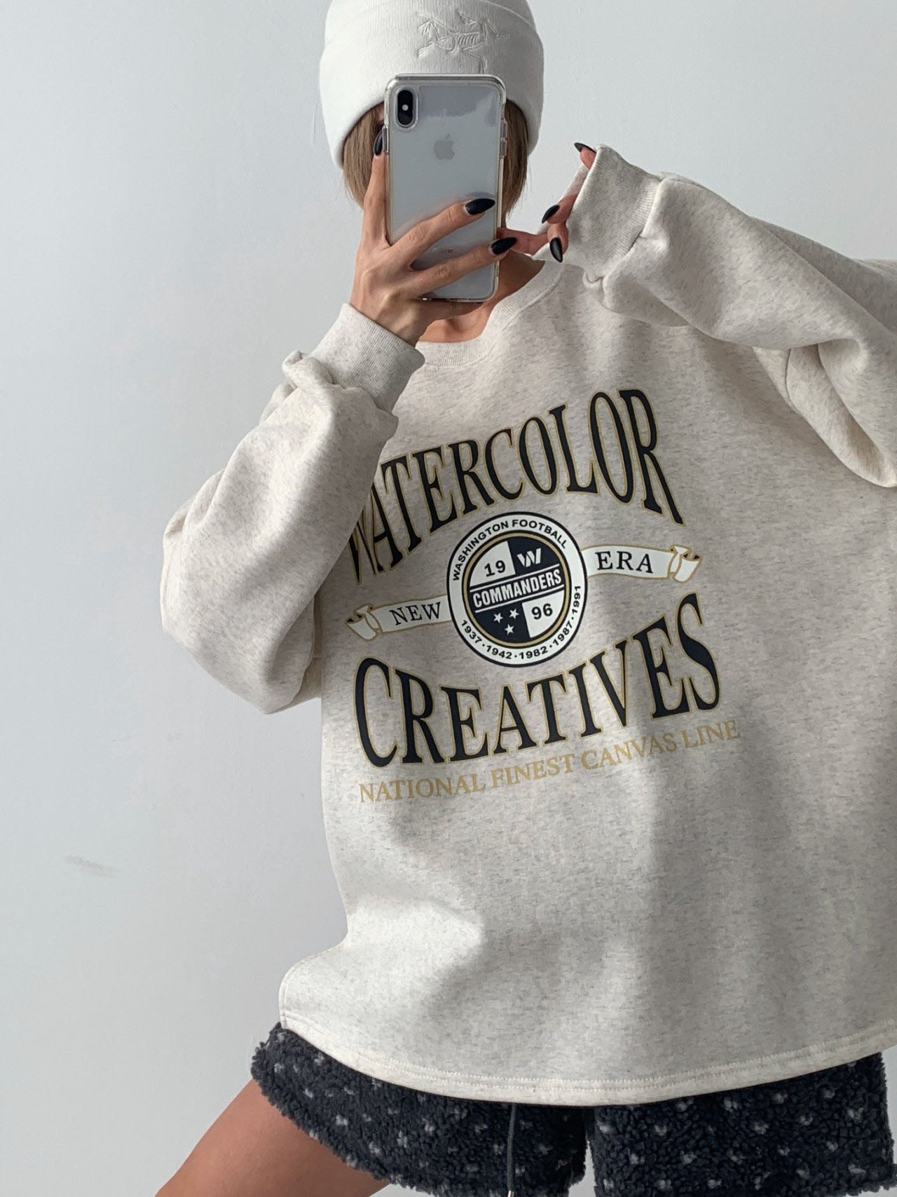 Watercolor Creatives Fleece-Lined Oversized Sweatshirt Vintage Collegiate Graphic Top