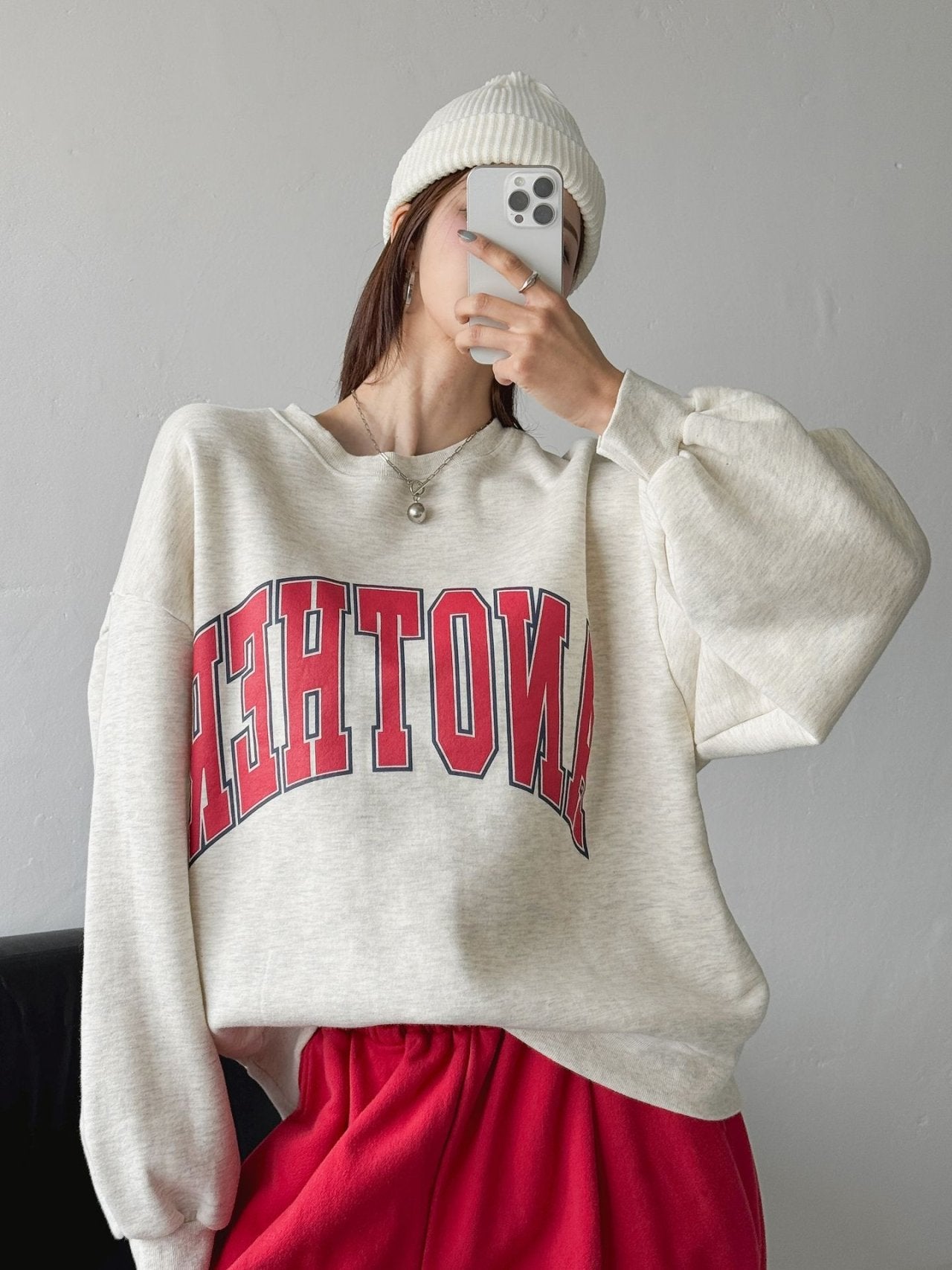 ANOTHER Varsity Puff-Sleeve Sweatshirt
