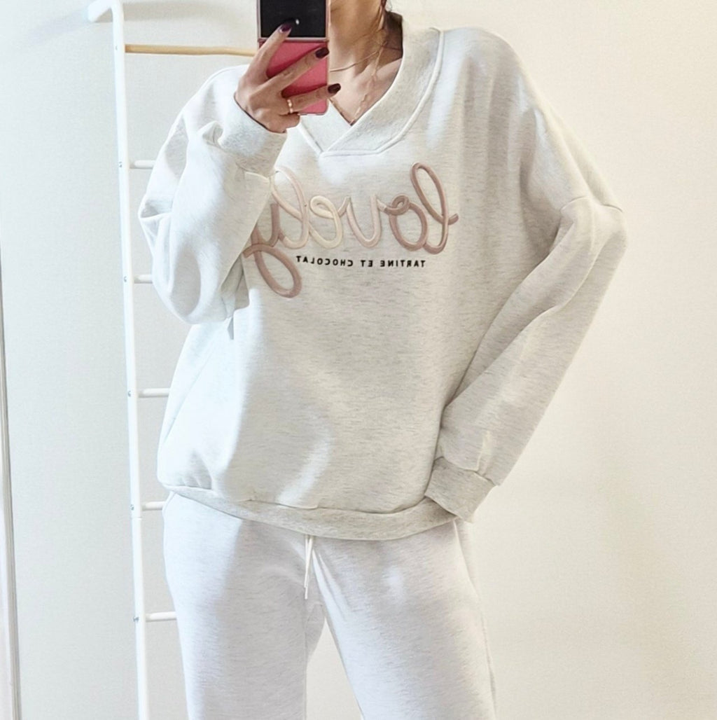 Lovely V-Neck Embroidered Sweatshirt – Made in Korea