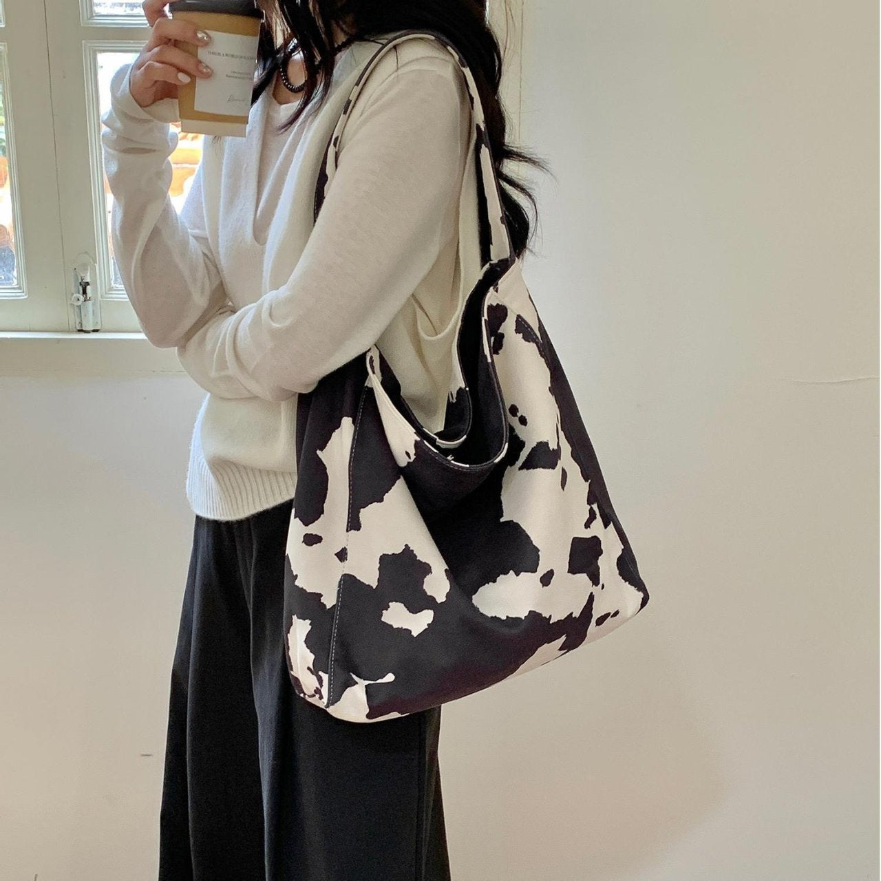 Cow Suede Pattern Soft Shoulder Bag