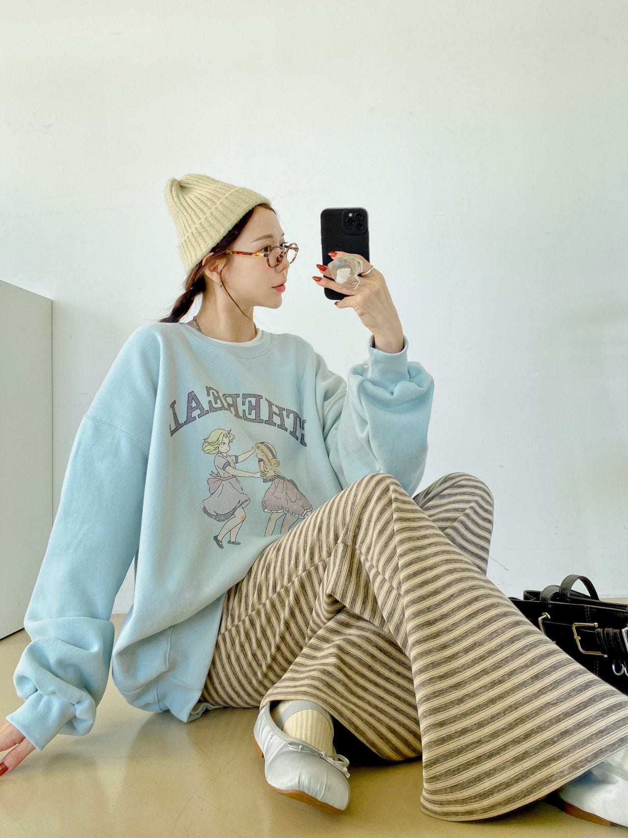 Soft Fleece Stripe Flare Pants