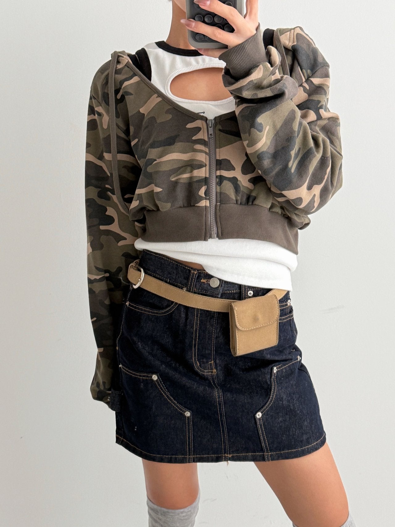 Cropped Camo Zip Hoodie Made in Korea