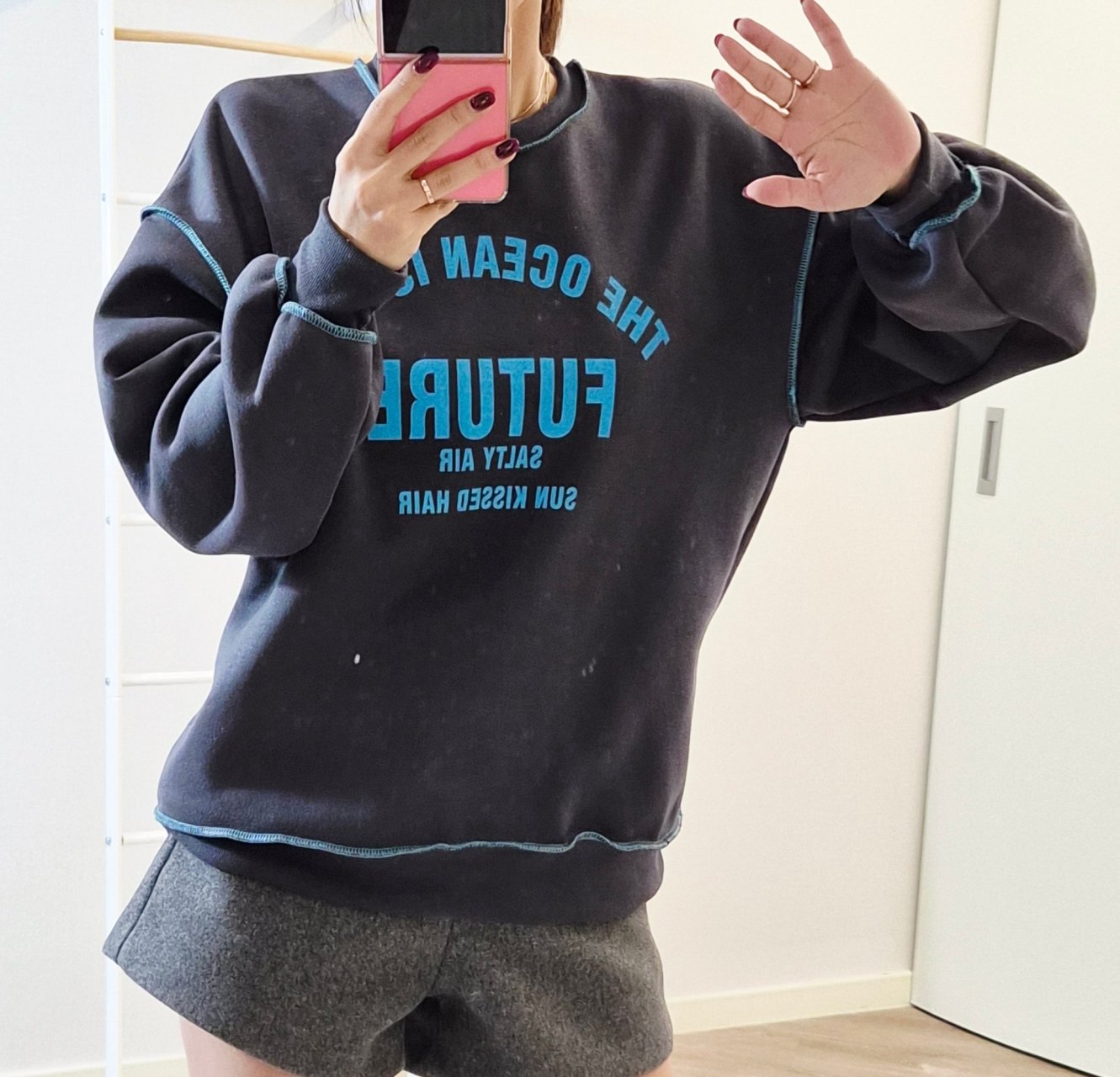 Ocean Future Raw-Seam Oversized Sweatshirt Made in Korea